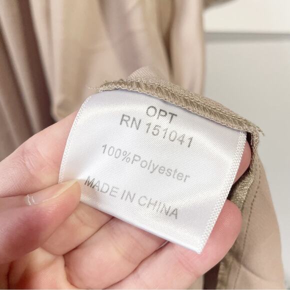 OPT Women Medium Taupe Silky MIDI Dress Low Cut Belted Champange - Picture 6 of 12